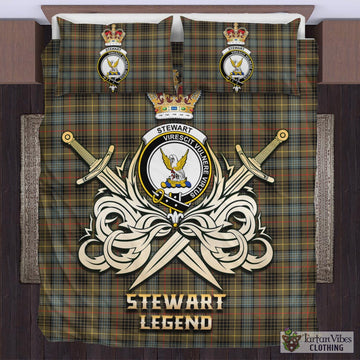 Stewart Hunting Weathered Tartan Bedding Set with Clan Crest and the Golden Sword of Courageous Legacy