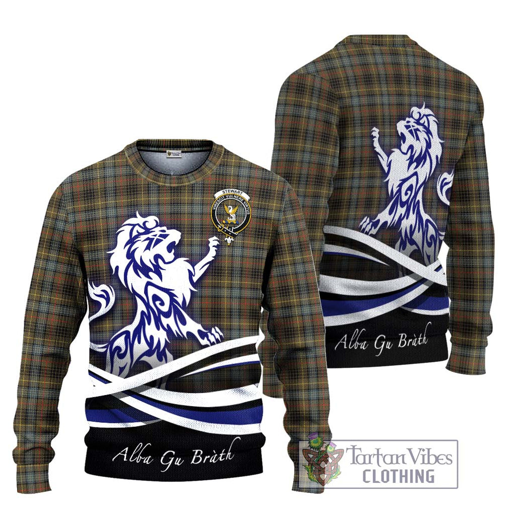 Stewart Hunting Weathered Tartan Knitted Sweater with Alba Gu Brath Regal Lion Emblem Unisex - Tartanvibesclothing Shop