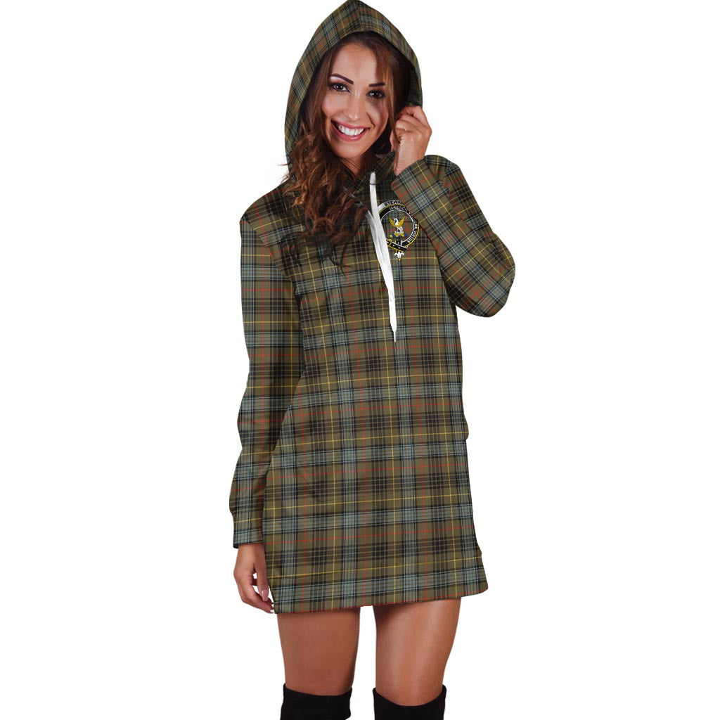 Stewart Hunting Weathered Tartan Hoodie Dress with Family Crest - Tartan Vibes Clothing