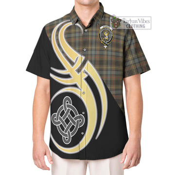 Stewart Hunting Weathered Tartan Short Sleeve Button Shirt with Family Crest and Celtic Symbol Style