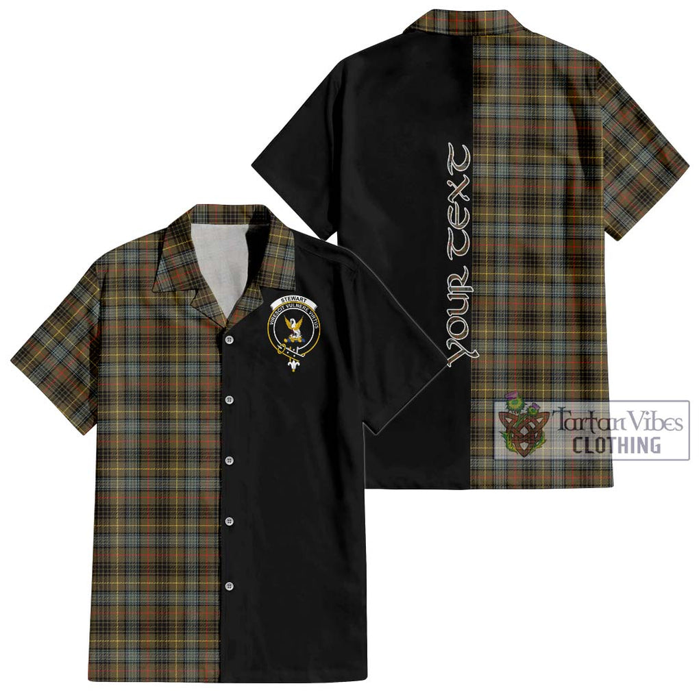 Stewart Hunting Weathered Tartan Short Sleeve Button Shirt with Family Crest and Half Of Me Style Kid - Tartanvibesclothing Shop