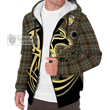 Stewart Hunting Weathered Tartan Sherpa Hoodie with Family Crest Celtic Wolf Style