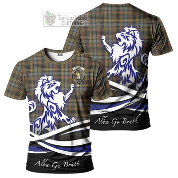 Stewart Hunting Weathered Tartan Cotton T-shirt with Alba Gu Brath Regal Lion Emblem