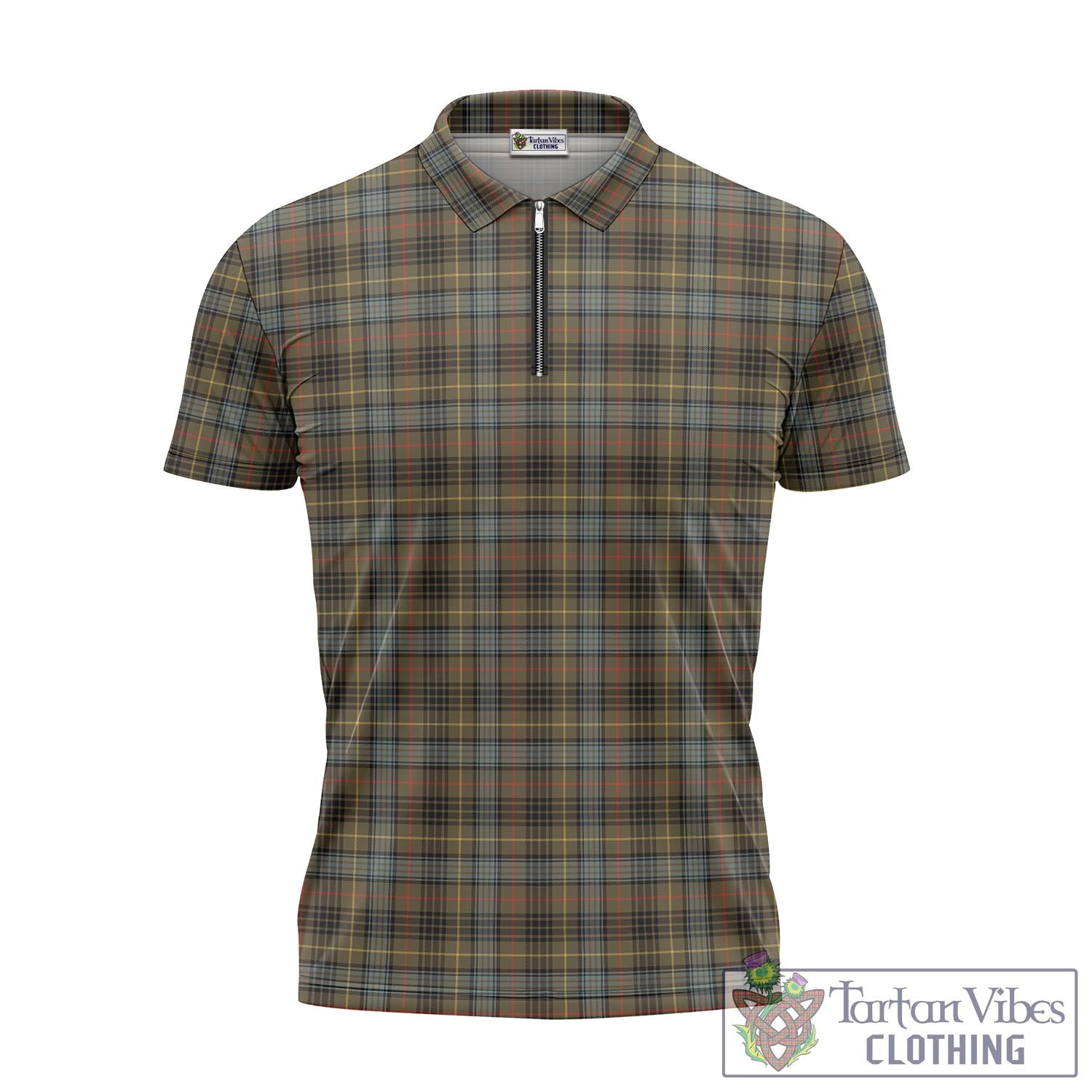 Tartan Vibes Clothing Stewart Hunting Weathered Tartan Zipper Polo Shirt