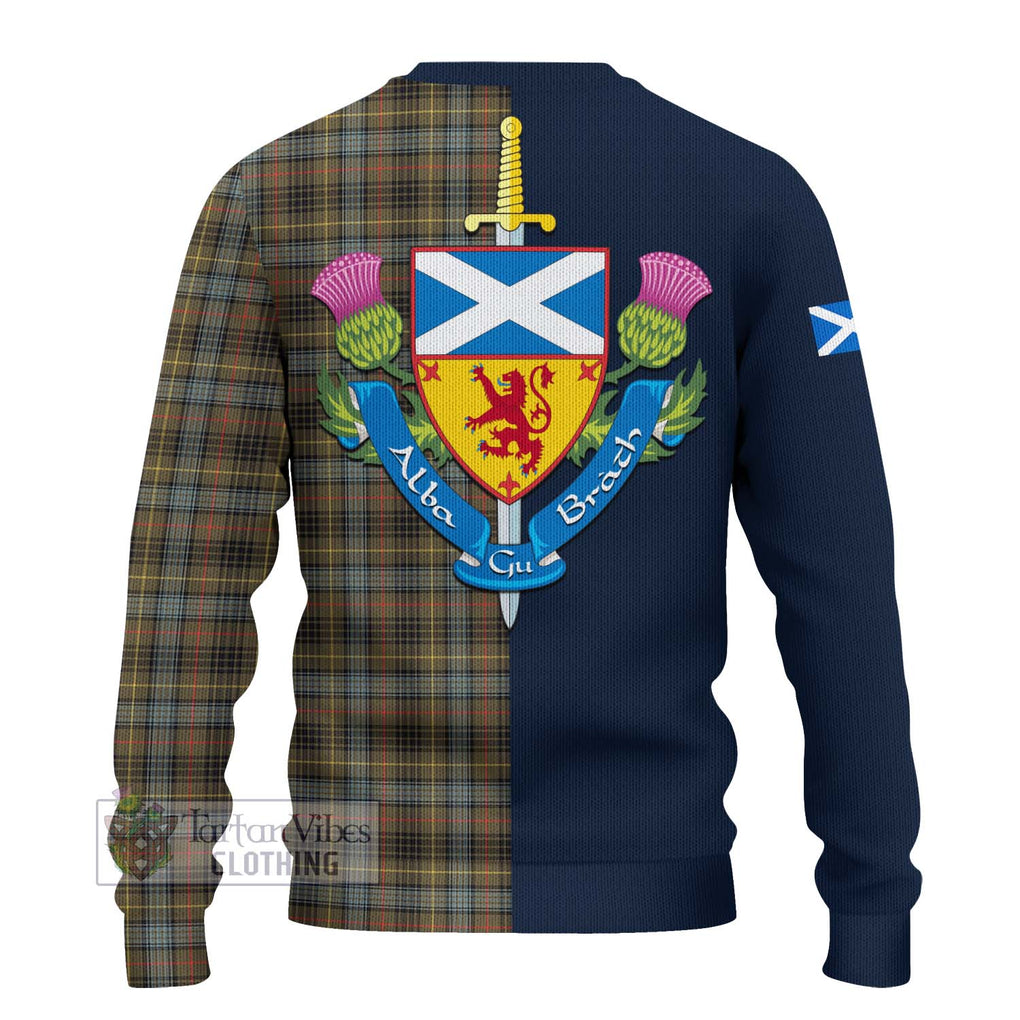 Tartan Vibes Clothing Stewart Hunting Weathered Tartan Knitted Sweater with Scottish Lion Royal Arm Half Style