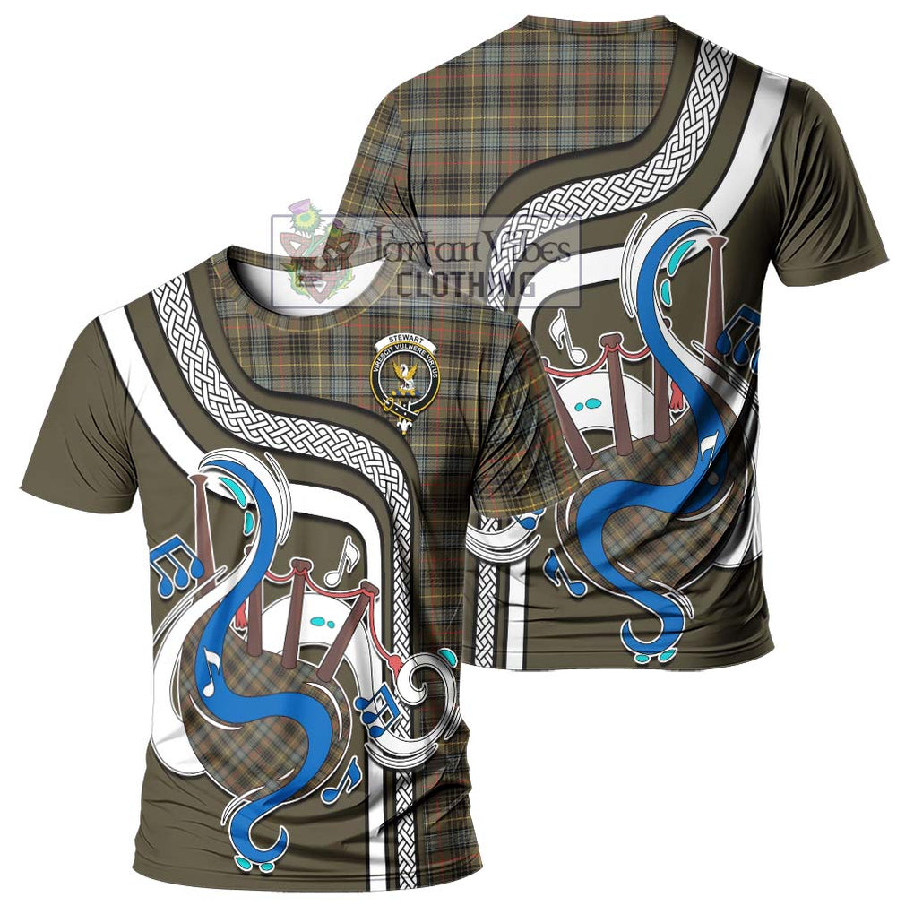 Stewart Hunting Weathered Tartan T-Shirt with Epic Bagpipe Style - Tartanvibesclothing Shop