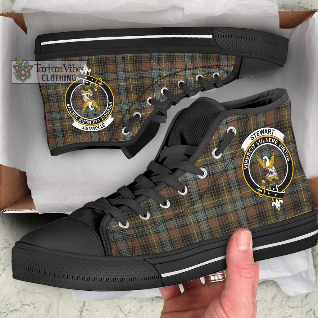 Tartan Vibes Clothing Stewart Hunting Weathered Tartan High Top Shoes with Family Crest