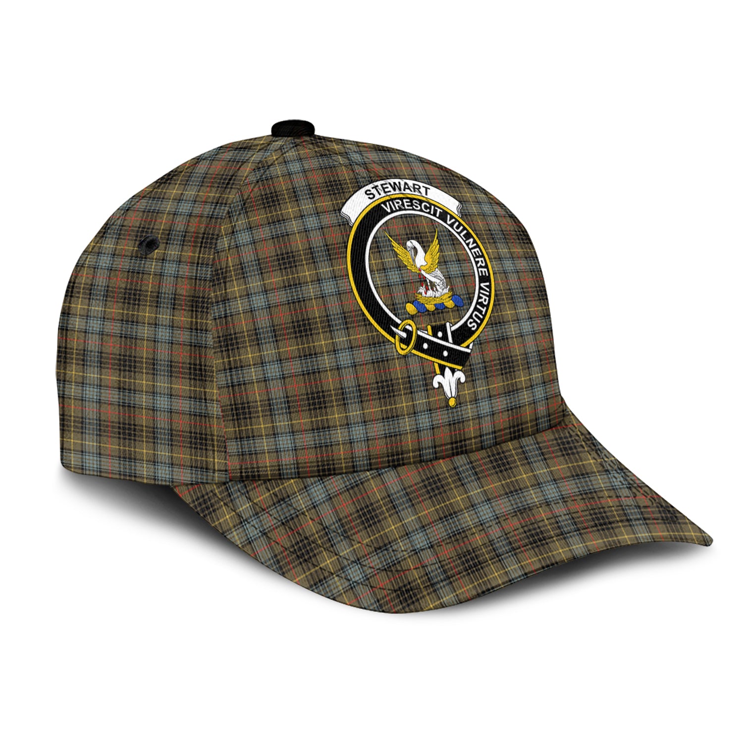 Stewart Hunting Weathered Tartan Classic Cap with Family Crest - Tartan Vibes Clothing