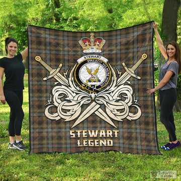 Stewart Hunting Weathered Tartan Quilt with Clan Crest and the Golden Sword of Courageous Legacy