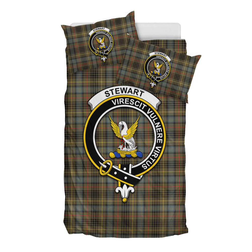 Stewart Hunting Weathered Tartan Bedding Set with Family Crest - Tartan Vibes Clothing