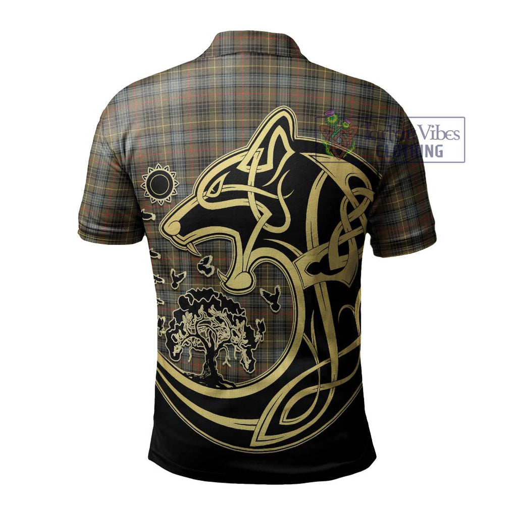 Stewart Hunting Weathered Tartan Polo Shirt with Family Crest Celtic Wolf Style - Tartanvibesclothing Shop