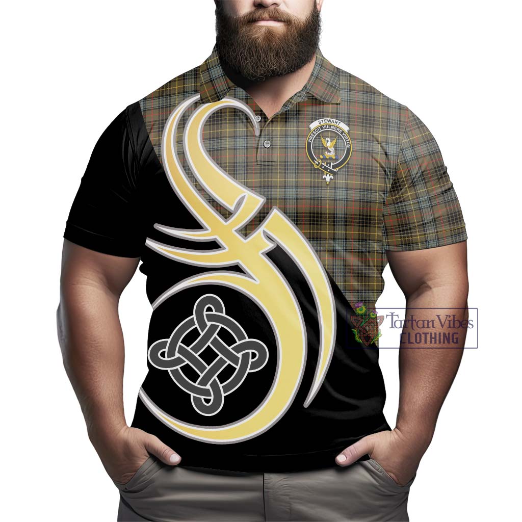 Tartan Vibes Clothing Stewart Hunting Weathered Tartan Polo Shirt with Family Crest and Celtic Symbol Style