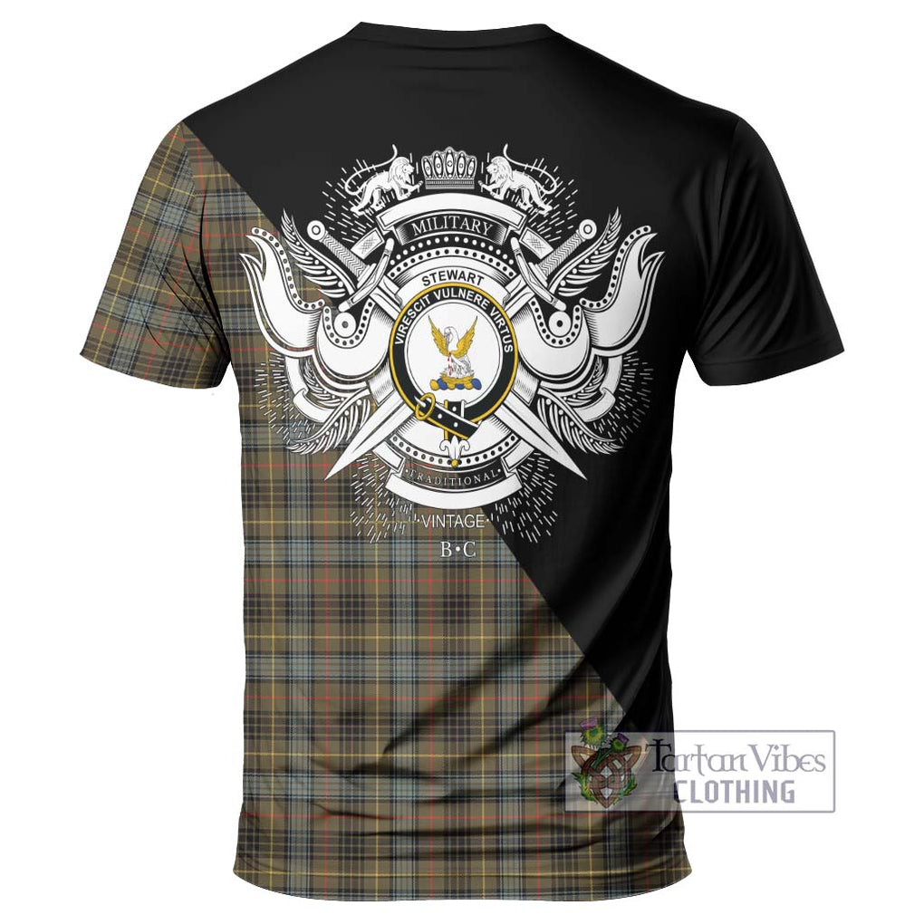 Stewart Hunting Weathered Tartan T-Shirt with Family Crest and Military Logo Style - Tartanvibesclothing Shop