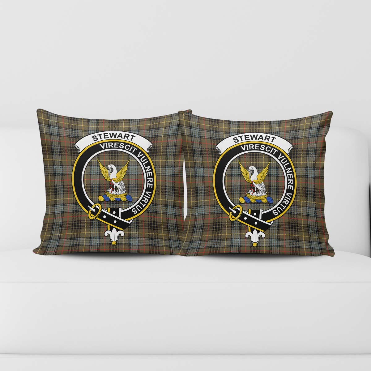 Stewart Hunting Weathered Tartan Pillow Cover with Family Crest - Tartanvibesclothing