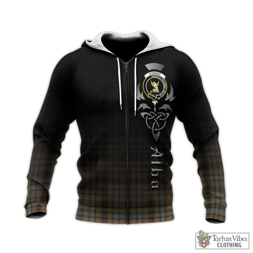 Tartan Vibes Clothing Stewart Hunting Weathered Tartan Knitted Hoodie Featuring Alba Gu Brath Family Crest Celtic Inspired