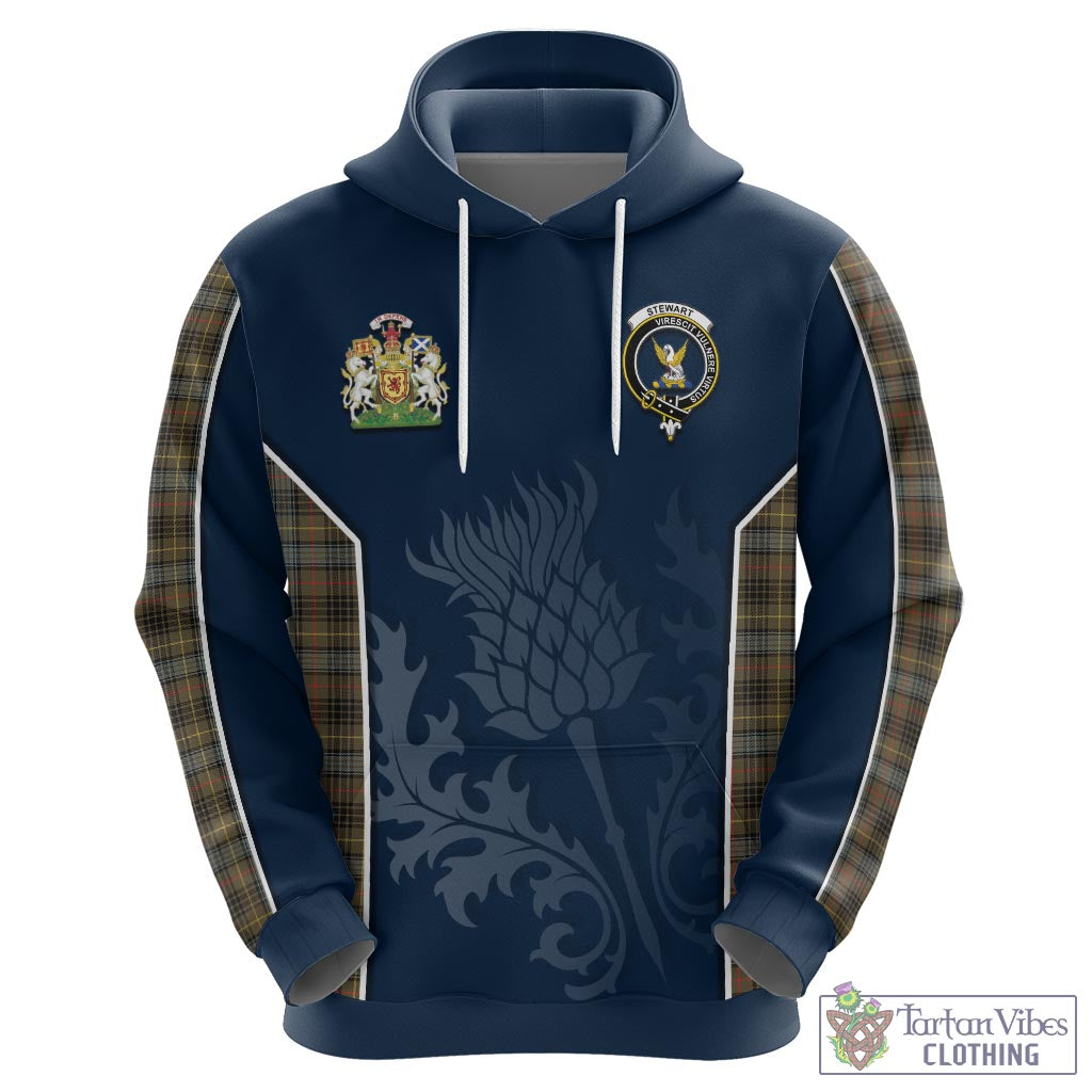 Tartan Vibes Clothing Stewart Hunting Weathered Tartan Hoodie with Family Crest and Scottish Thistle Vibes Sport Style