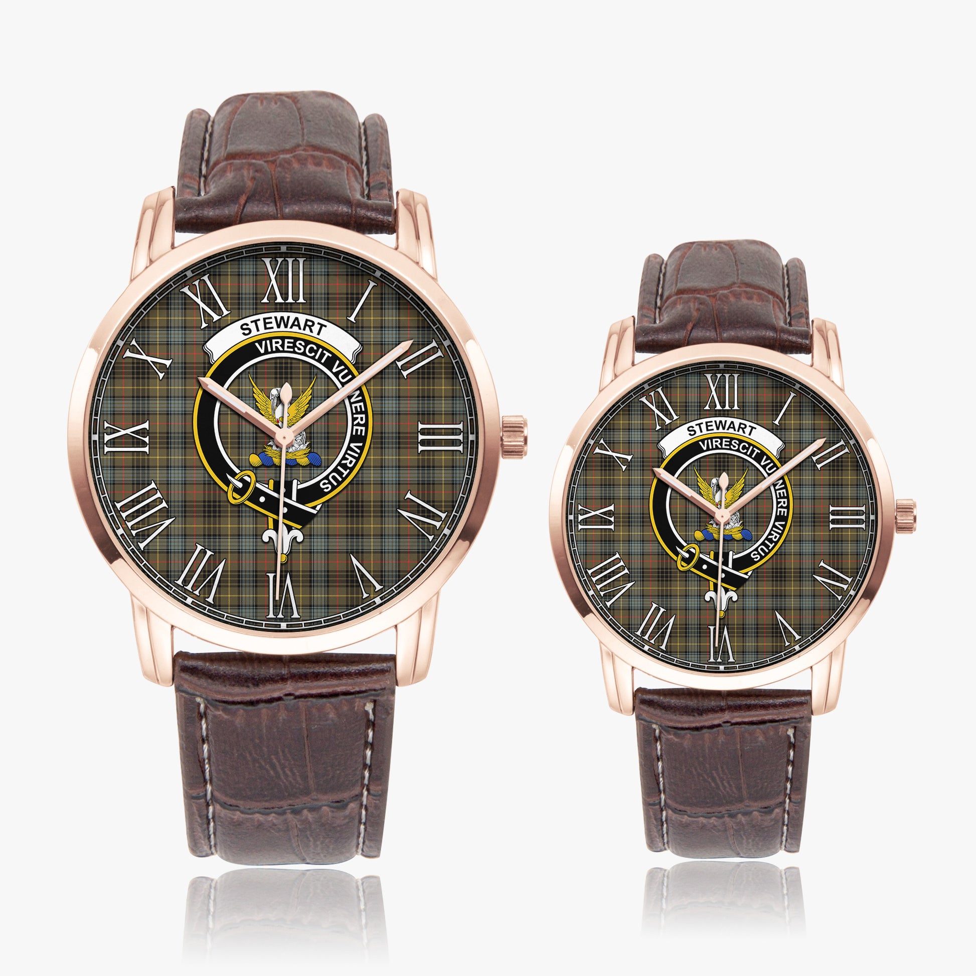 Stewart Hunting Weathered Tartan Family Crest Leather Strap Quartz Watch - Tartanvibesclothing