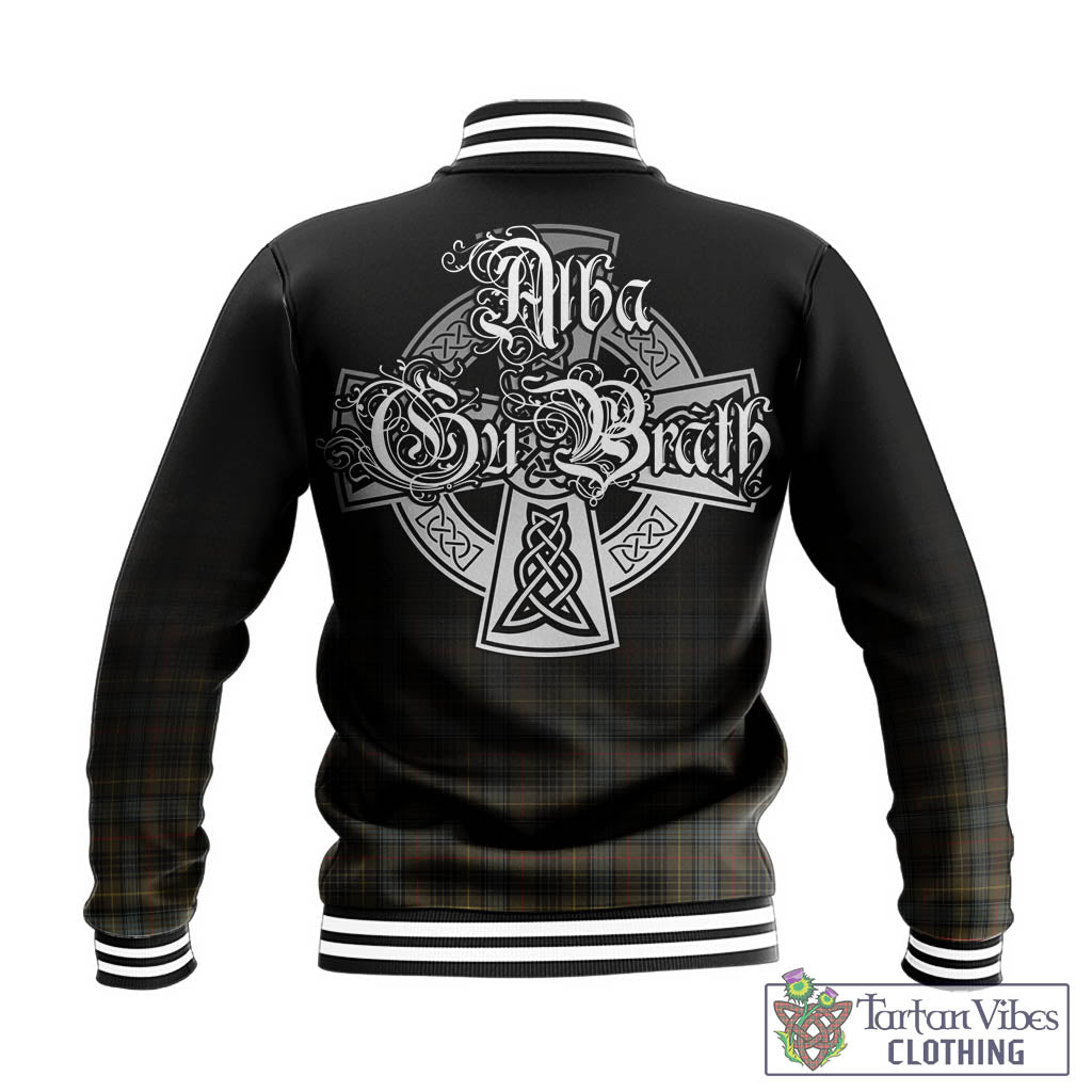 Tartan Vibes Clothing Stewart Hunting Weathered Tartan Baseball Jacket Featuring Alba Gu Brath Family Crest Celtic Inspired