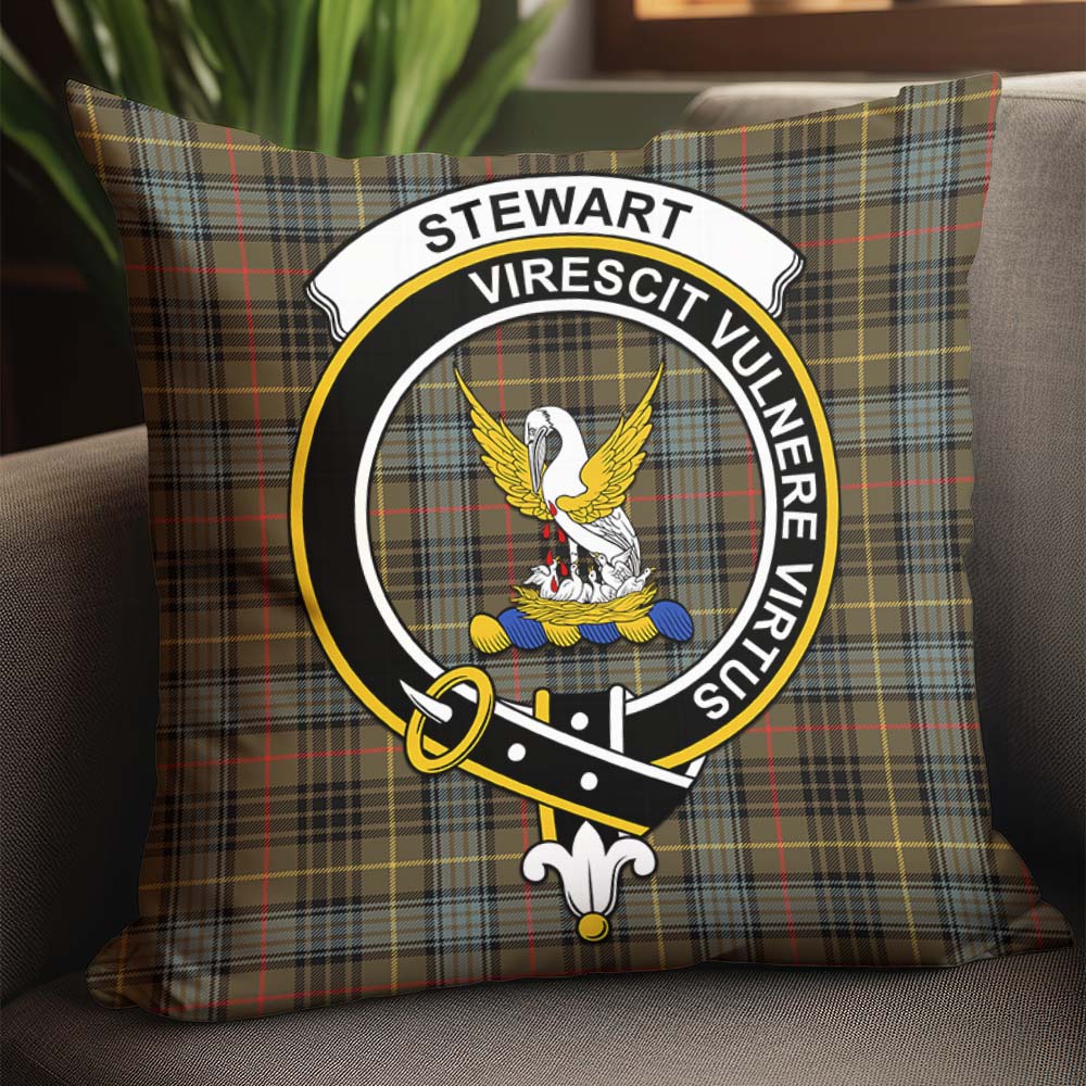 Stewart Hunting Weathered Tartan Pillow Cover with Family Crest - Tartanvibesclothing