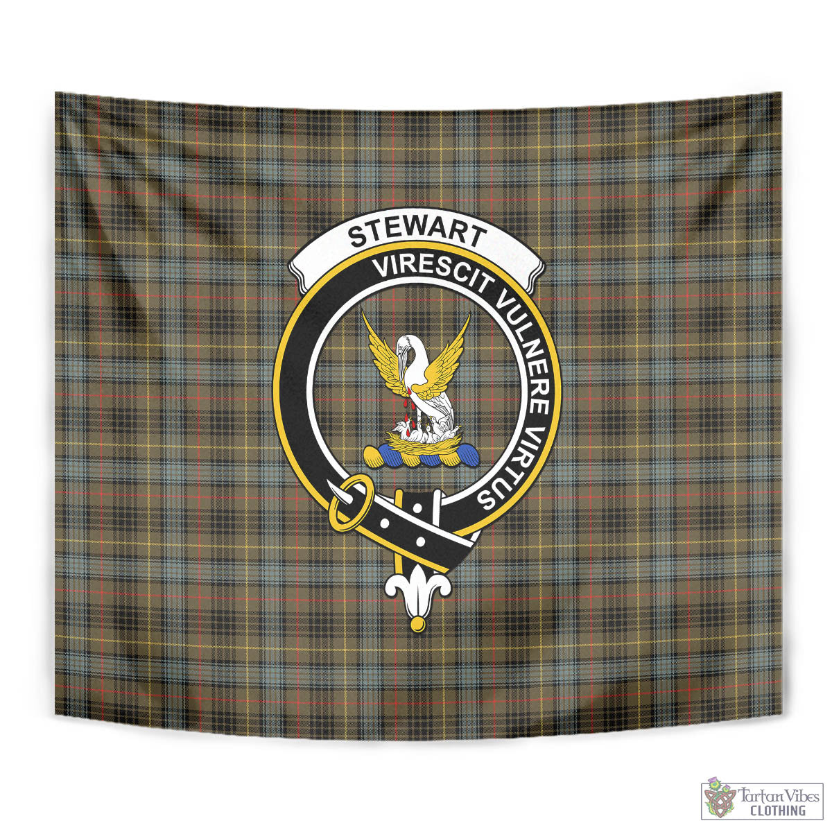 Tartan Vibes Clothing Stewart Hunting Weathered Tartan Tapestry Wall Hanging and Home Decor for Room with Family Crest