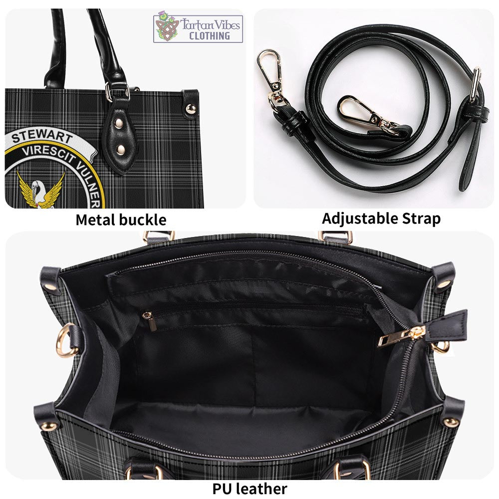 Tartan Vibes Clothing Stewart Mourning Tartan Luxury Leather Handbags with Family Crest