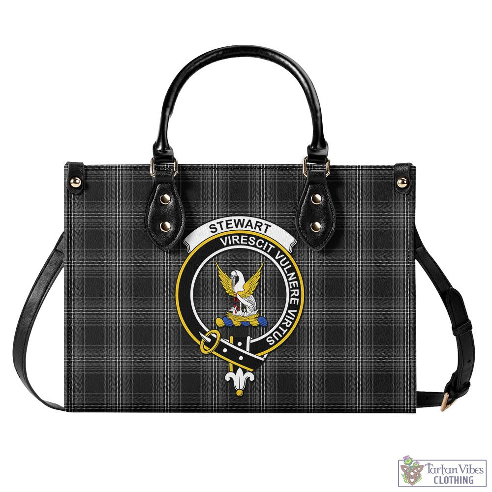 Tartan Vibes Clothing Stewart Mourning Tartan Luxury Leather Handbags with Family Crest