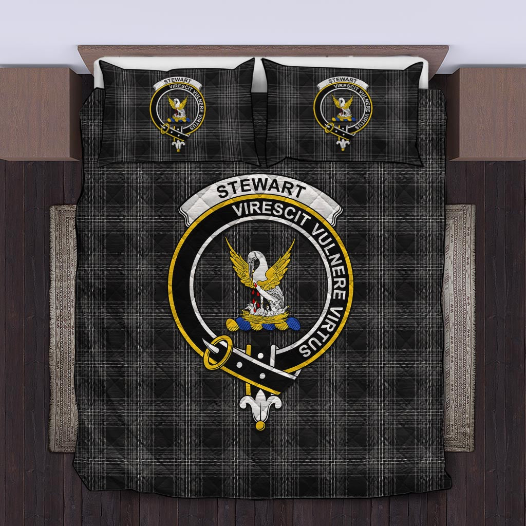 Stewart Mourning Tartan Quilt Bed Set with Family Crest Twin - Tartan Vibes Clothing