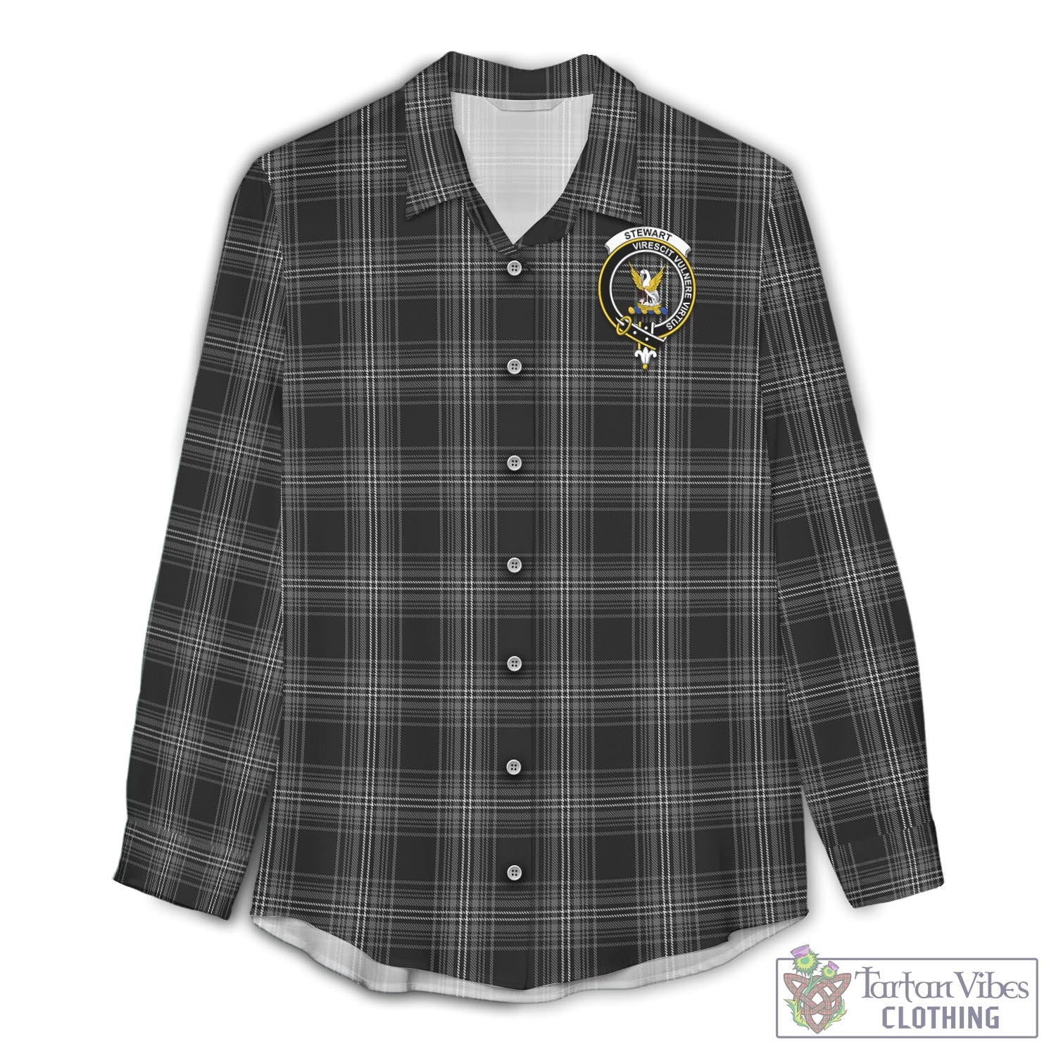 Tartan Vibes Clothing Stewart Mourning Tartan Womens Casual Shirt with Family Crest