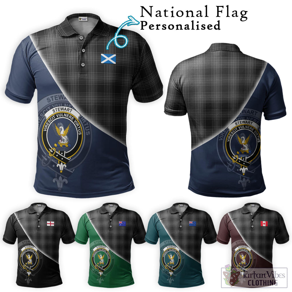 Stewart Mourning Tartan Polo Shirt with Personalised National Flag and Family Crest Half Style Maroon - Tartanvibesclothing Shop