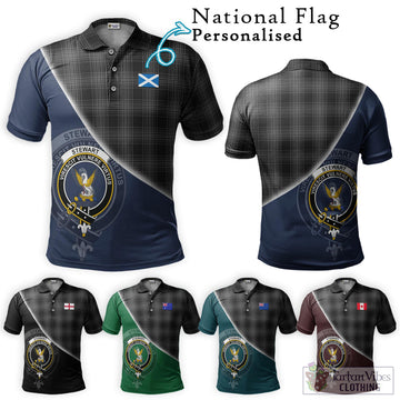 Stewart Mourning Tartan Polo Shirt with Personalised National Flag and Family Crest Half Style