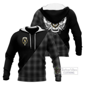 Stewart Mourning Tartan Knitted Hoodie with Family Crest and Military Logo Style