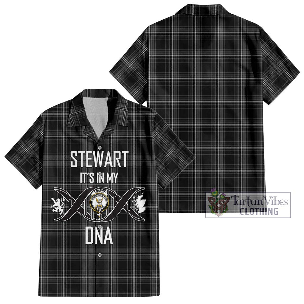 Stewart Mourning Tartan Short Sleeve Button Shirt with Family Crest DNA In Me Style Kid - Tartanvibesclothing Shop