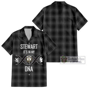 Stewart Mourning Tartan Short Sleeve Button Shirt with Family Crest DNA In Me Style