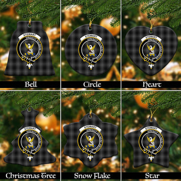 Stewart Mourning Tartan Christmas Ceramic Ornaments with Family Crest