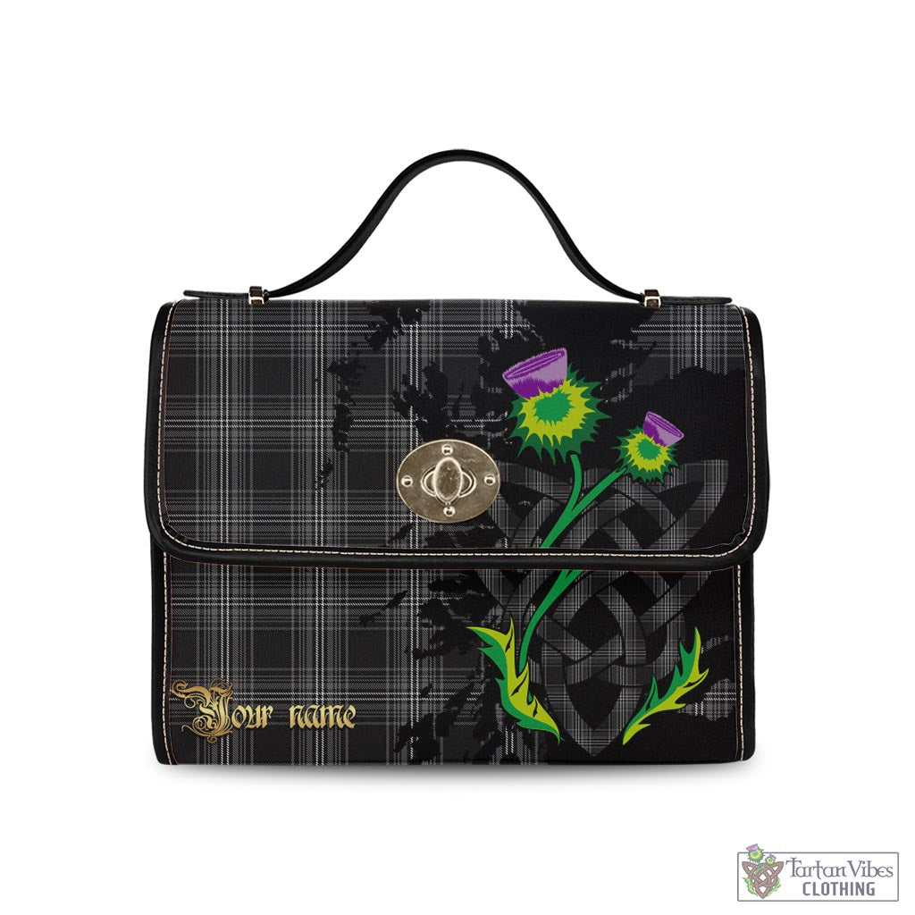 Tartan Vibes Clothing Stewart Mourning Tartan Waterproof Canvas Bag with Scotland Map and Thistle Celtic Accents