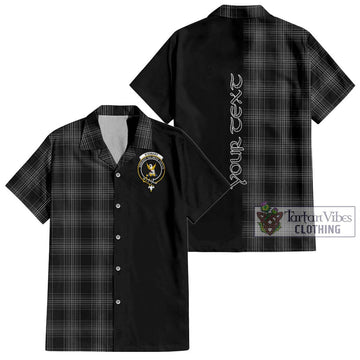 Stewart Mourning Tartan Short Sleeve Button Shirt with Family Crest and Half Of Me Style