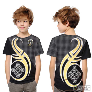 Stewart Mourning Tartan Kid T-Shirt with Family Crest and Celtic Symbol Style