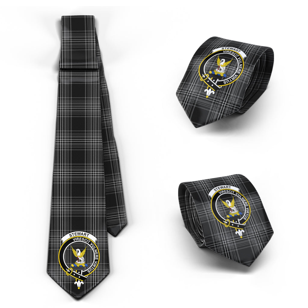 Stewart Mourning Tartan Classic Necktie with Family Crest Necktie One Size - Tartan Vibes Clothing