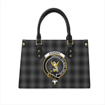 Stewart Mourning Tartan Leather Bag with Family Crest