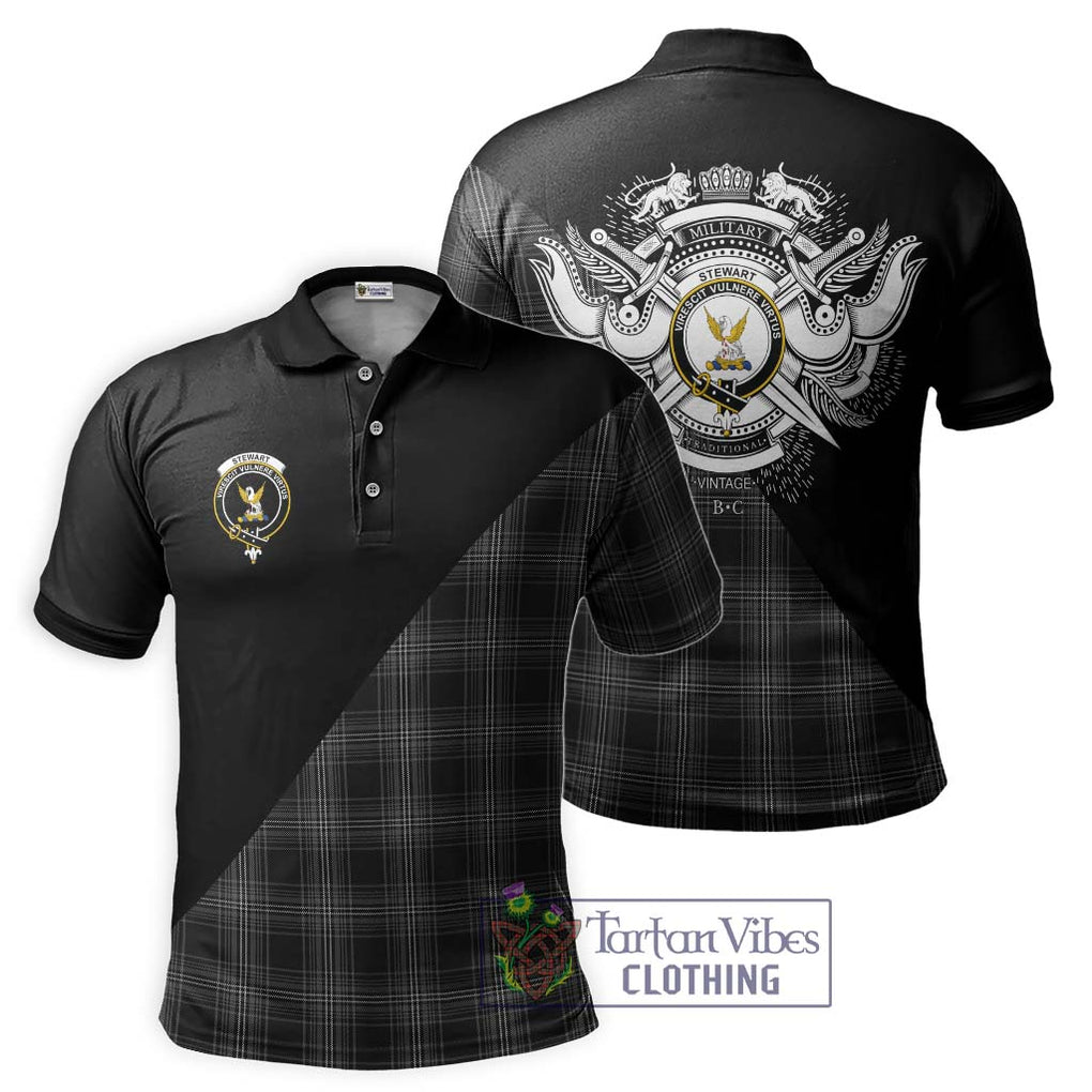 Stewart Mourning Tartan Polo Shirt with Family Crest and Military Logo Style Kid - Tartanvibesclothing Shop