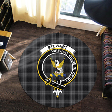 Stewart Mourning Tartan Round Rug with Family Crest