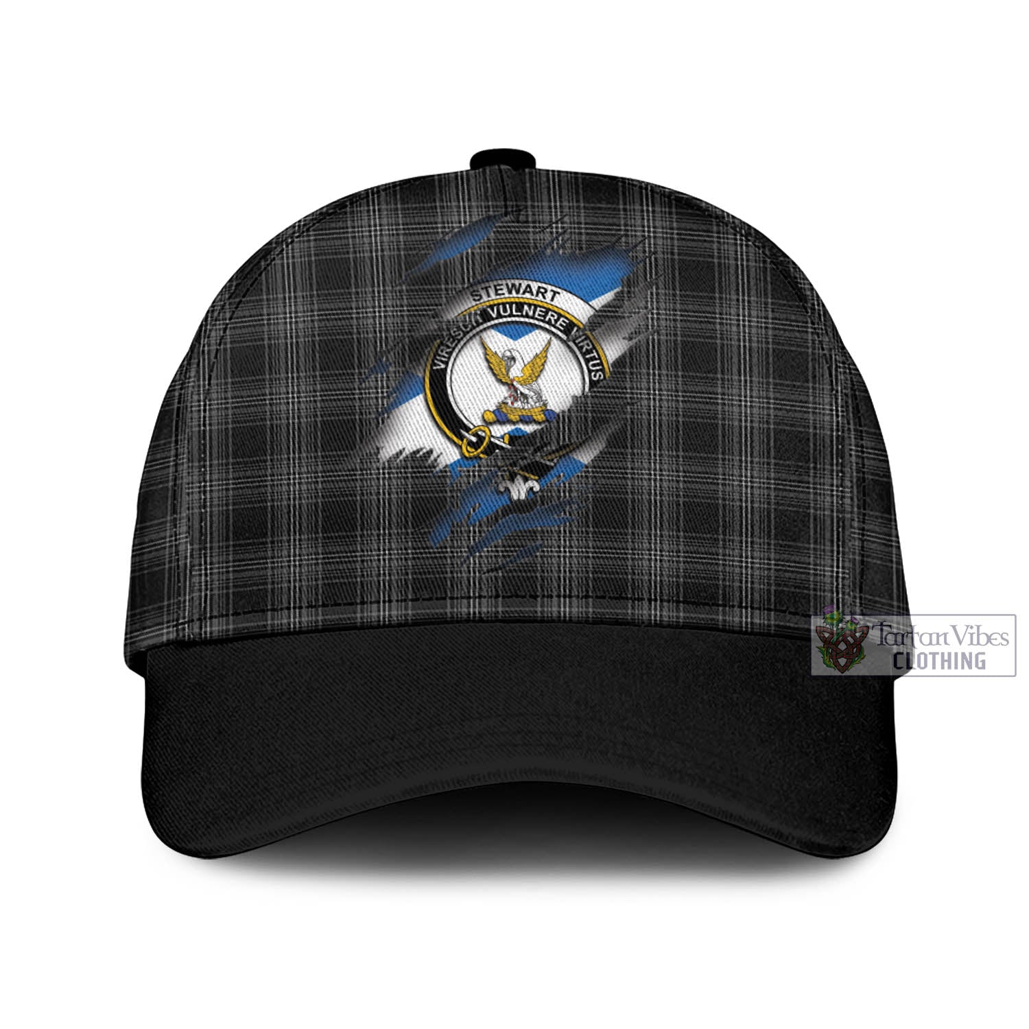 Tartan Vibes Clothing Stewart Mourning Tartan Classic Cap with Family Crest In Me Style