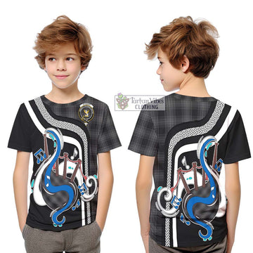 Stewart Mourning Tartan Kid T-Shirt with Epic Bagpipe Style