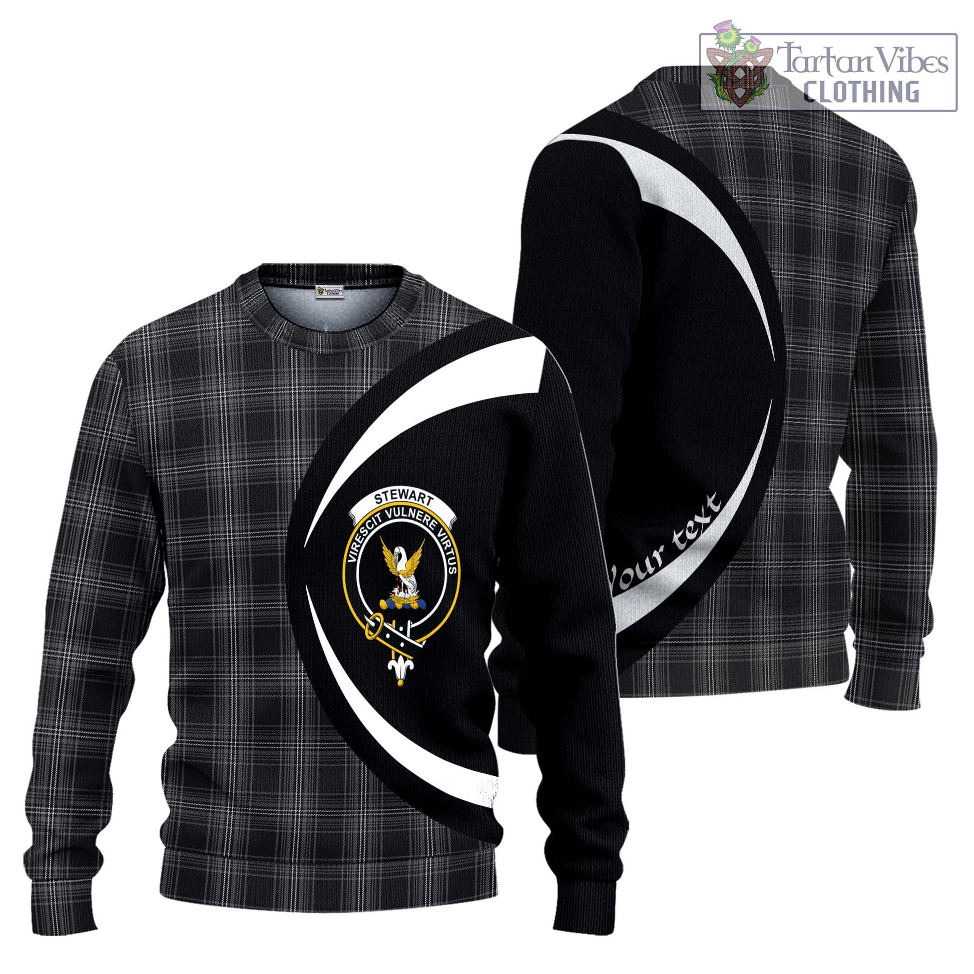 Stewart Mourning Tartan Knitted Sweater with Family Crest Circle Style Unisex - Tartan Vibes Clothing