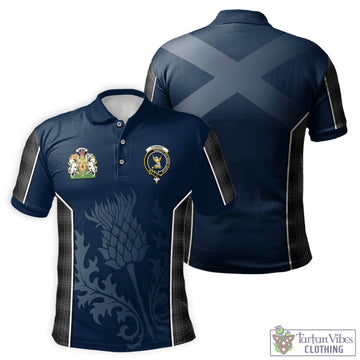 Stewart Mourning Tartan Men's Polo Shirt with Family Crest and Scottish Thistle Vibes Sport Style