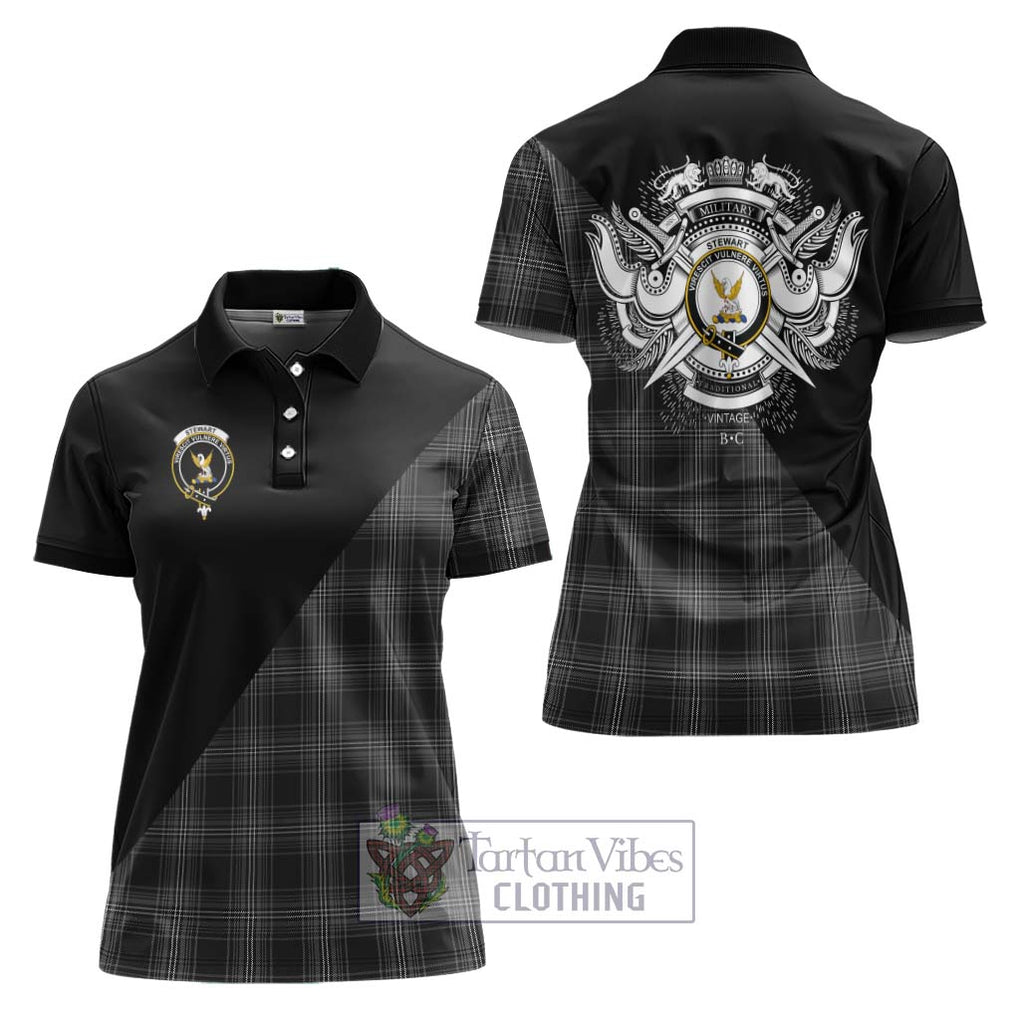 Stewart Mourning Tartan Women's Polo Shirt with Family Crest and Military Logo Style Women - Tartanvibesclothing Shop