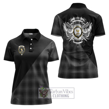 Stewart Mourning Tartan Women's Polo Shirt with Family Crest and Military Logo Style