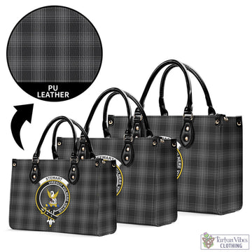 Stewart Mourning Tartan Luxury Leather Handbags with Family Crest