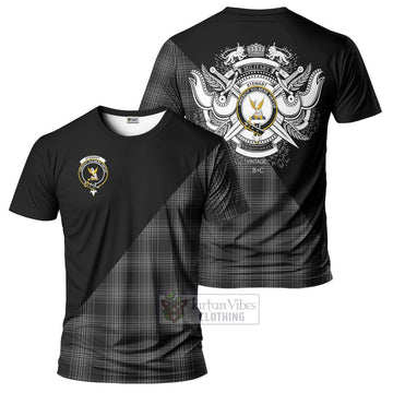 Stewart Mourning Tartan T-Shirt with Family Crest and Military Logo Style