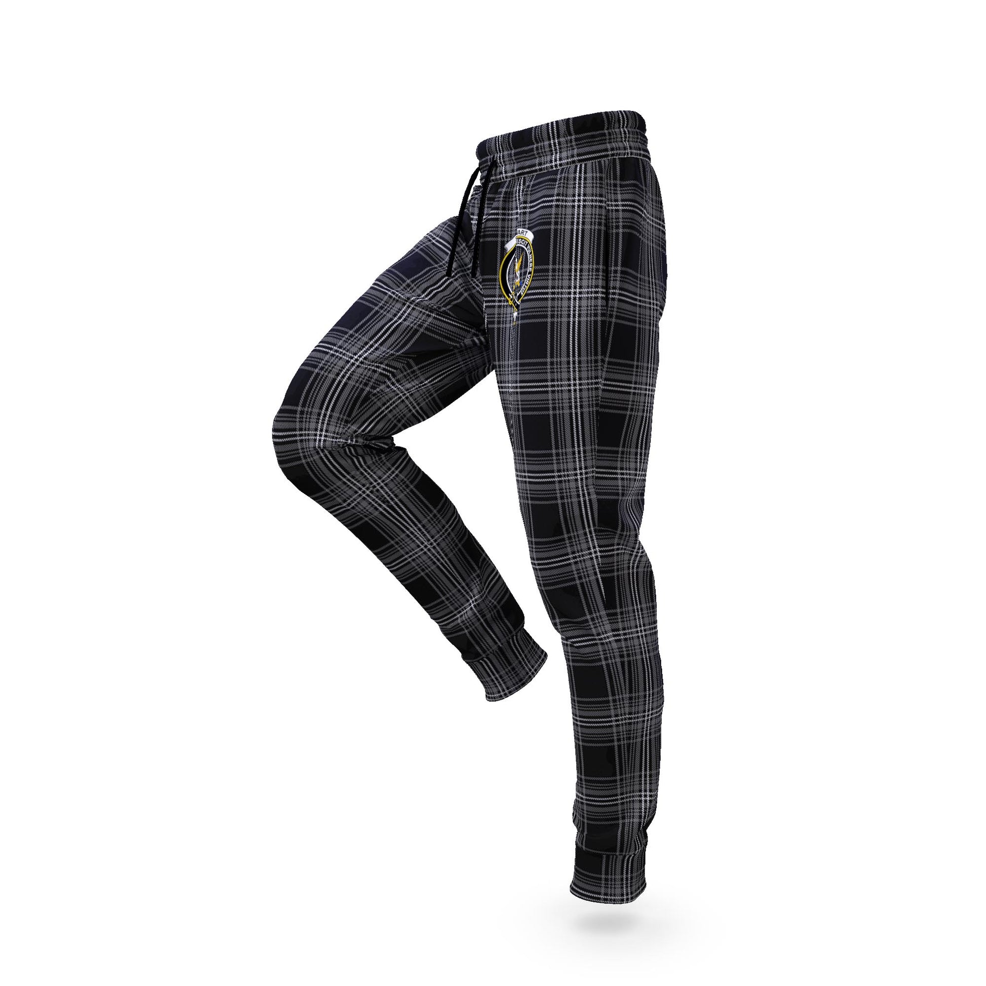 Stewart Mourning Tartan Joggers Pants with Family Crest S - Tartan Vibes Clothing